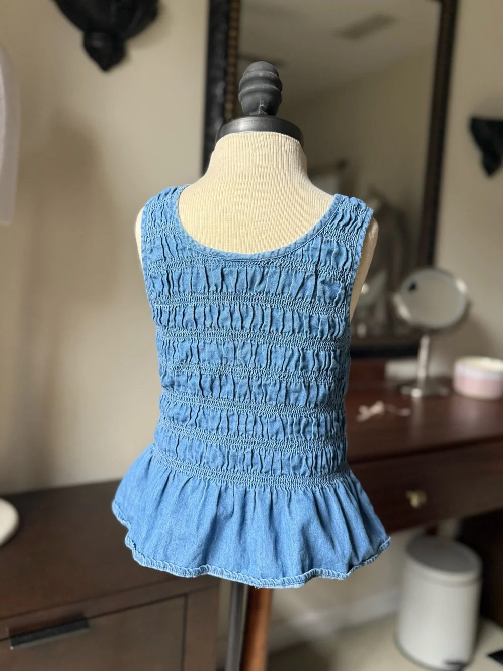 GAP Light Blue Smocked Peplum Tank